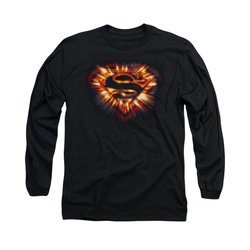 Superman Shirt Space Burst Shield Long Sleeve Black Tee T-Shirt