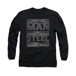 Superman Shirt Steel Text Long Sleeve Black Tee T-Shirt