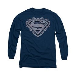 Superman Shirt Tribal Steel Long Sleeve Navy Tee T-Shirt