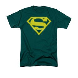 Superman Shirt Yellow Shield Hunter Green T-Shirt