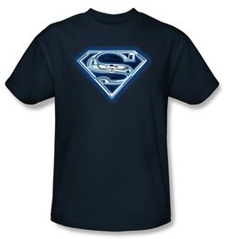 Superman T-shirt Cyber Shield Adult Navy Blue Tee Shirt