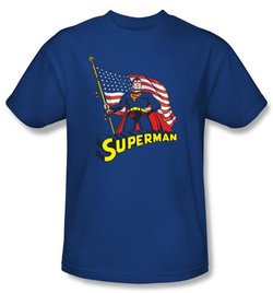 Superman T-shirt DC Comics American Flag Adult Royal Blue Tee Shirt