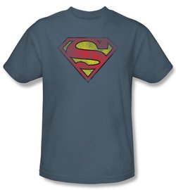 Superman T-shirt Inside Shield Adult Slate Blue Superhero Tee