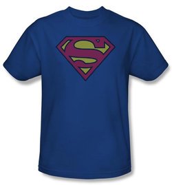 Superman T-shirt Little Logos Shield Adult Royal Blue Tee Shirt