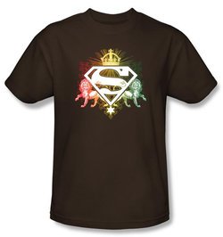 Superman T-shirt Ornate Lion Shield Adult Brown Tee Shirt