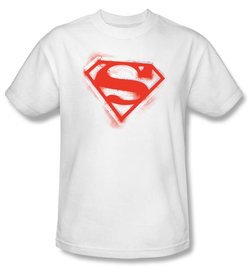 Superman T-shirt Spray Paint Shield Adult White Superhero Tee Shirt