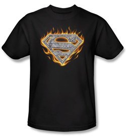 Superman T-shirt Steel Fire Shield Logo Adult Black Tee Shirt