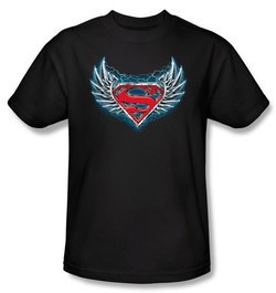 Superman T-shirt Steel Wings Logo Adult Black Tee Shirt