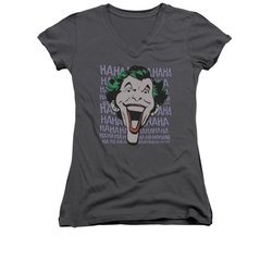 The Joker Shirt Juniors V Neck HA HA HAAA Charcoal T-Shirt