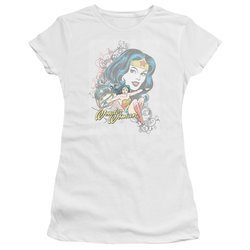 Wonder Woman Juniors Shirt Scroll White T-Shirt