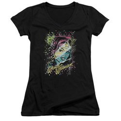 Wonder Woman Juniors V Neck Shirt Color Block Black T-Shirt