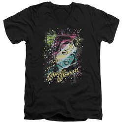 Wonder Woman Slim Fit V-Neck Shirt Color Block Black T-Shirt