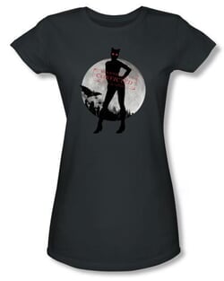 Batman Juniors T-Shirt - Arkham City Catwoman Convicted Charcoal Tee