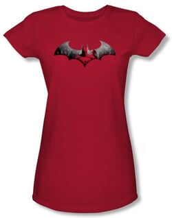 Batman Juniors T-Shirt - Arkham City In The City Red Tee