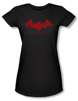 Batman Juniors T-Shirt - Arkham City Red Bat Black Tee