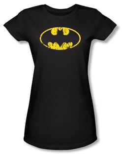 Batman Juniors T-Shirt - Classic Logo Distressed Black Tee