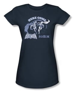 Batman Juniors T-Shirt - Here Come Slate Blue Tee