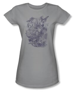 Batman Juniors T-Shirt - Pencil Bat Collage Silver Tee