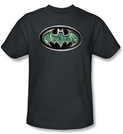 Batman Kids T-Shirt - Circuitry Shield Youth Charcoal Gray Tee