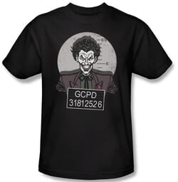 Batman Kids T-Shirt - Joker Busted! Mugshot Youth Black Tee