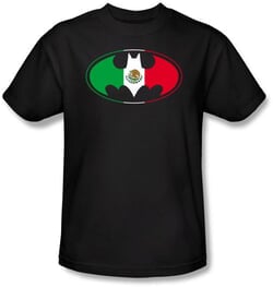 Batman Kids T-Shirt - Mexican Flag Shield Youth Black Tee