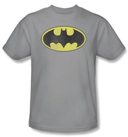 Batman Kids T-Shirt - Retro Bat Logo Distressed Youth Silver Gray Tee