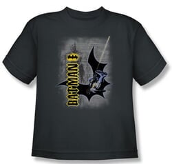 Batman Kids T-Shirt - Swing Into Action Youth Charcoal Tee