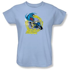 Batman Ladies T-Shirt - Batgirl Motorcycle Light Blue Tee