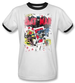 Batman Ringer T-Shirt - Number 11 Distressed Adult White/Black Tee