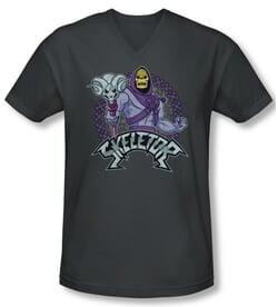 Masters Of The Universe Shirt Slim Fit V Neck Skeletor Charcoal Tee T-Shirt