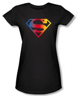 Superman Juniors Shirt DC Comics Gradient Shield Logo Black T-Shirt