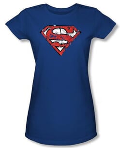 Superman Juniors Shirt Ripped And Shredded Shield Royal Blue T-Shirt