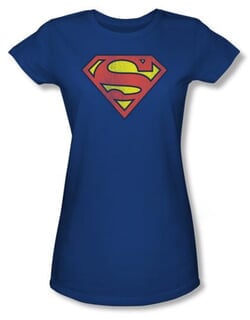 Superman Juniors T-Shirt Retro Supes Logo Distressed Royal Tee Shirt