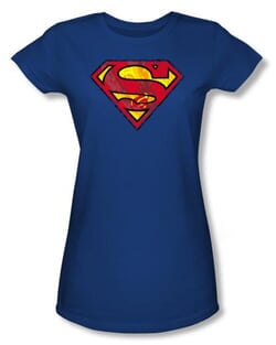 Superman Juniors T-shirt Action Shield Superhero Royal Blue Tee Shirt