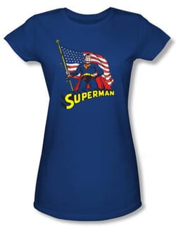 Superman Juniors T-shirt DC Comics American Flag Royal Blue Tee Shirt