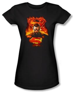 Superman Juniors T-shirt DC Comics Man On Fire Black Tee Shirt