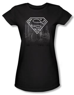 Superman Juniors T-shirt DC Comics Metropolis Skyline Black Tee Shirt