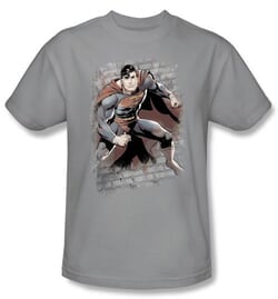 Superman Kids Shirt Justice League Bricks Silver Gray Youth T-Shirt