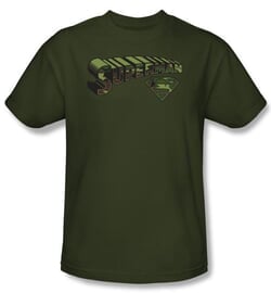 Superman Kids T-shirt Camo Logo And Shield Army Green Tee Youth