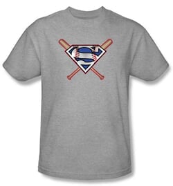 Superman Kids T-shirt Crossed Baseball Bats Athletic Heather Tee Youth