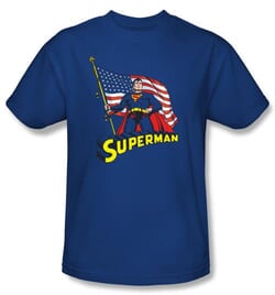 Superman Kids T-shirt DC Comics American Flag Royal Blue Tee Youth