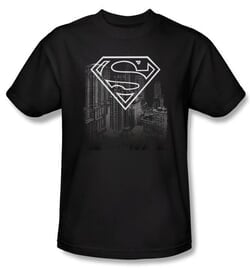 Superman Kids T-shirt DC Comics Metropolis Skyline Black Tee Youth