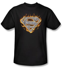 Superman Kids T-shirt Steel Fire Shield Logo Black Tee Shirt Youth