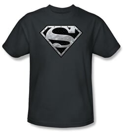 Superman Kids T-shirt Super Metallic Shield Charcoal Gray Tee Youth