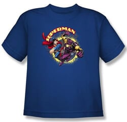 Superman Kids T-shirt - Superman Vs Mongol Youth Royal Blue Tee