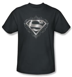 Superman Kids T-shirt Tribal Steel Logo Charcoal Gray Tee Youth