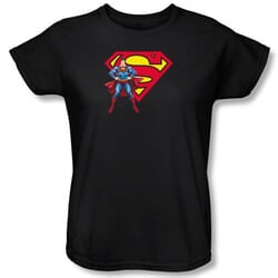 Superman Ladies T-shirt DC Comics Logo Shield Black Tee Shirt