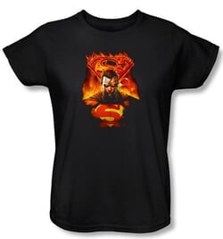 Superman Ladies T-shirt DC Comics Man On Fire Black Tee Shirt