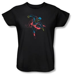 Superman Ladies T-shirt DC Comics Neon Superhero Black Tee Shirt