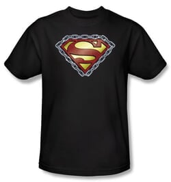 Superman Logo Kids T-shirt Chained Shield Black Superhero Tee Youth